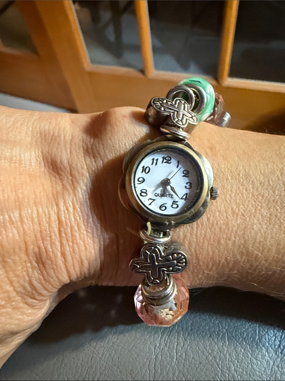 Women’s Silver-Brass Tone Beaded Quartz Bracelet Watch